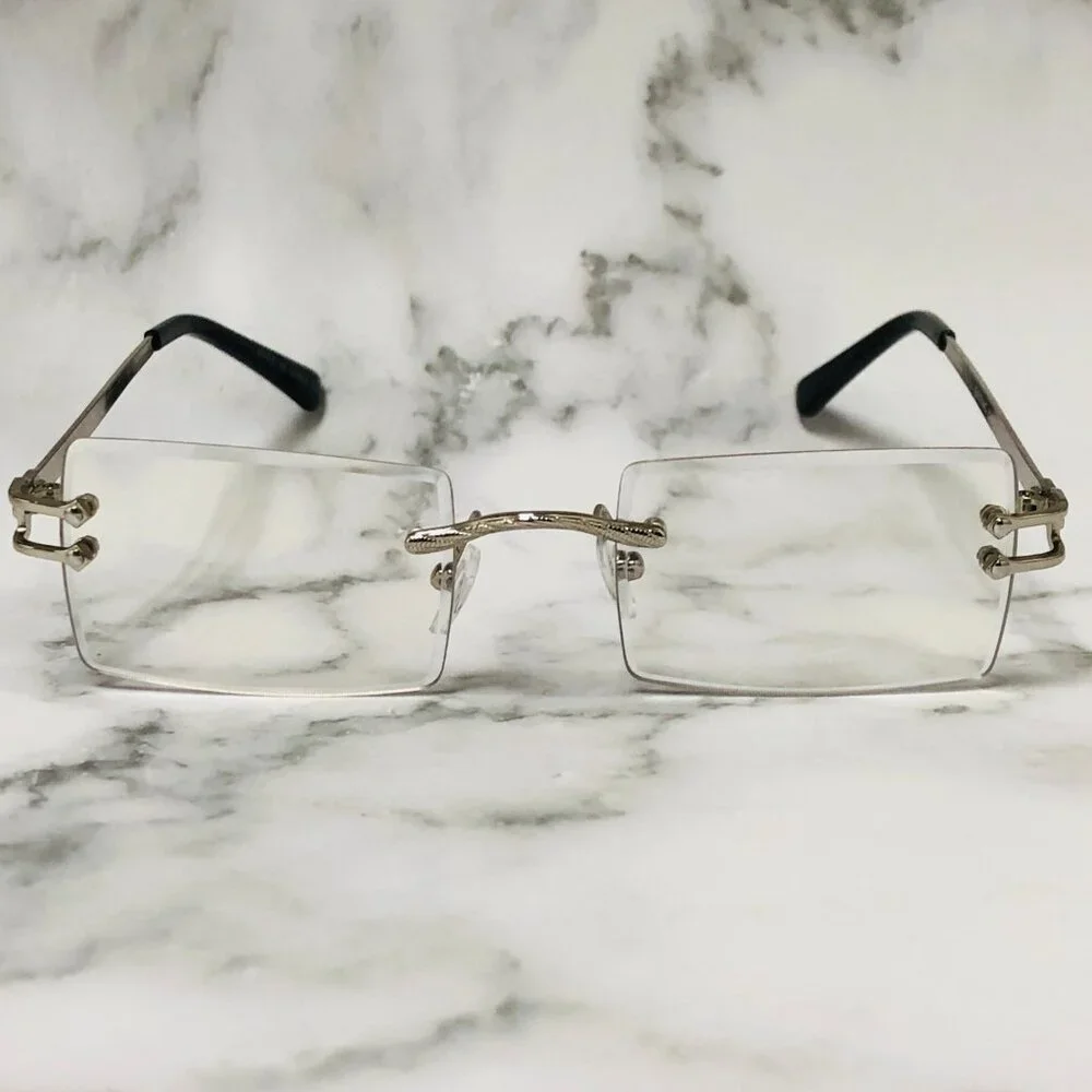 Men Hip Hop Sunglasses‎ Square Rimless Silver Clear Lens Street Fashion Lentes